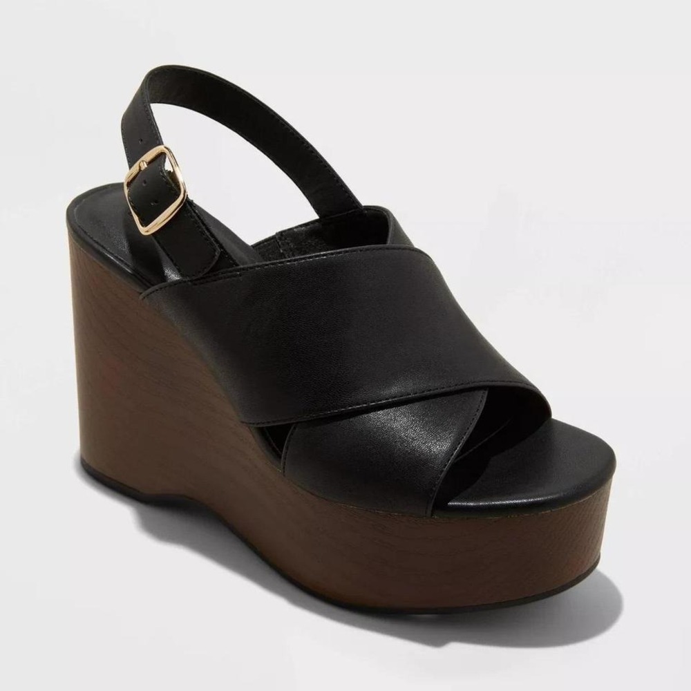 Women's Wedge Sandals Universal Thread Naomi Black Size 8.5 New With Tags